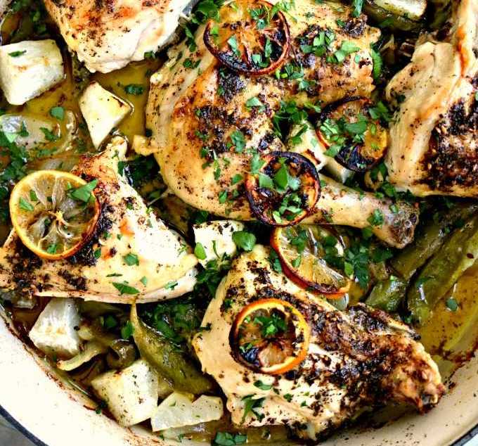 Za'atar Chicken with Charred Lemon, Roasted Turnips