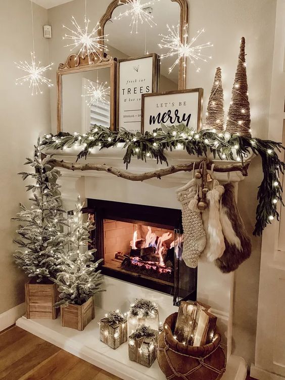 Boho Christmas mantelpiece with global accents