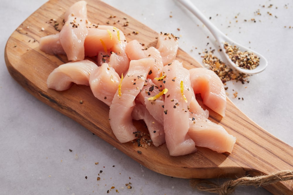 diced chicken on the chopping board