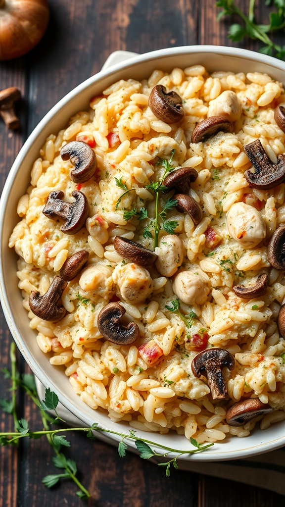 Creamy chicken and mushroom risotto casserole