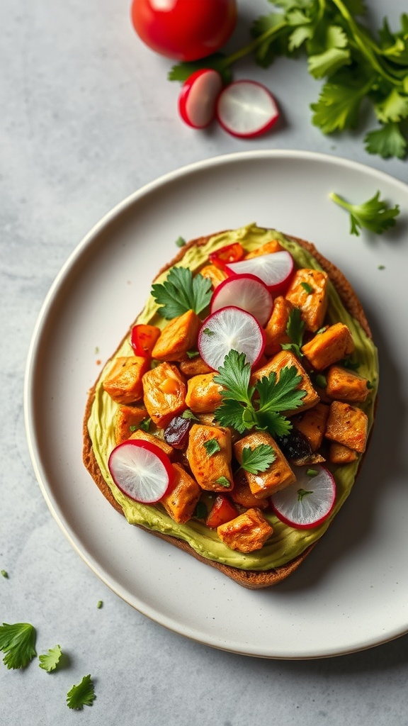 Chili Lime Chicken Avocado Toast with toppings