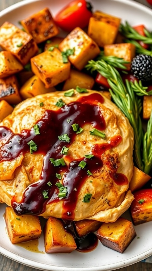 Balsamic glazed chicken thighs with roasted vegetables