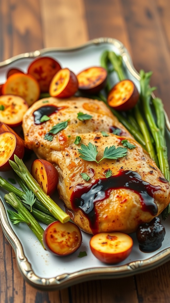 Balsamic glazed chicken with broccoli and cherry tomatoes