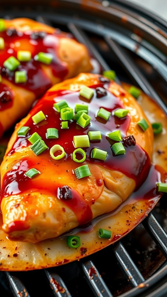A plate of Barbecue Ranch Baked Chicken garnished with green onions.