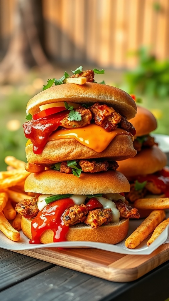 Buffalo BBQ Chicken Sandwiches stacked with toppings
