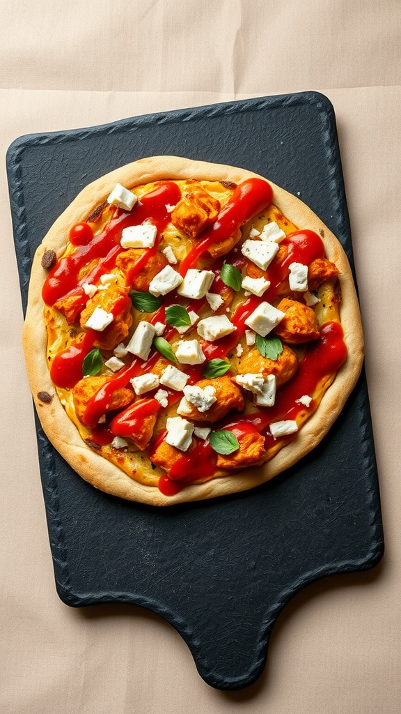 Buffalo BBQ Chicken Pizza with Blue Cheese Crumbles