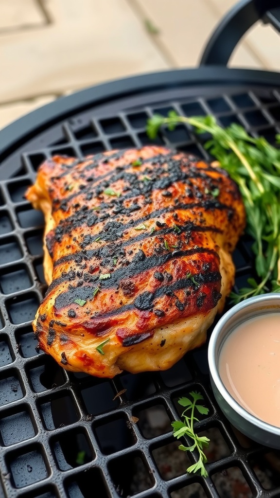 Cajun Blackened Grilled Turkey Breast on a grill