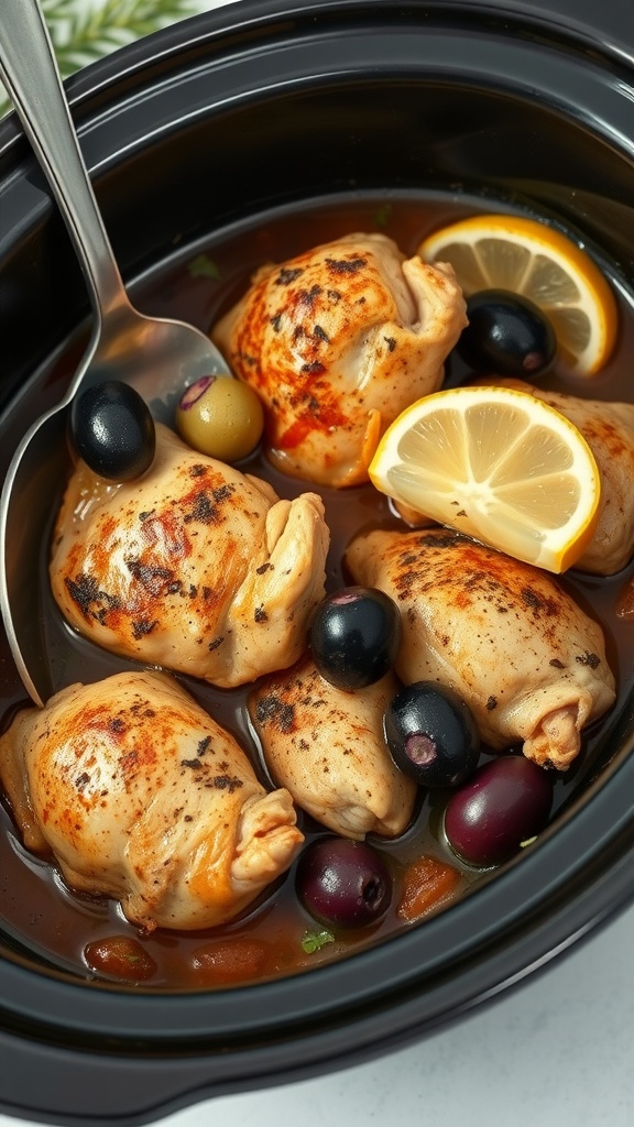 Slow cooked chicken thighs with lemon and artichokes