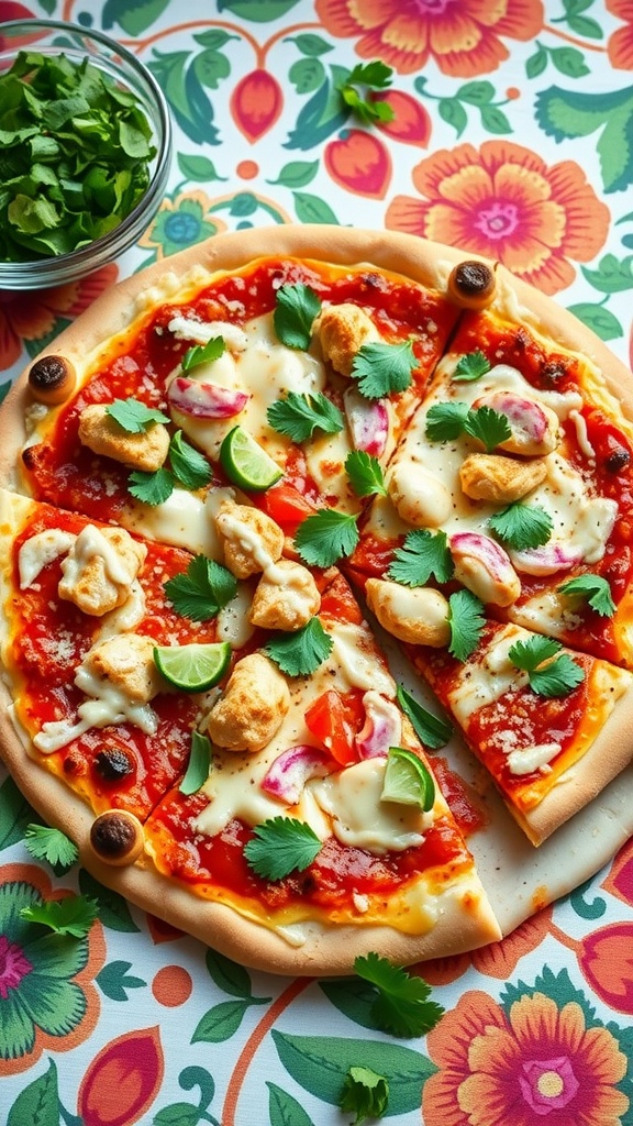 Cilantro Lime BBQ Chicken Pizza with fresh ingredients