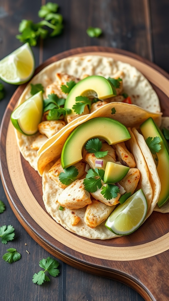 Cilantro Lime Chicken Tacos with avocado and lime