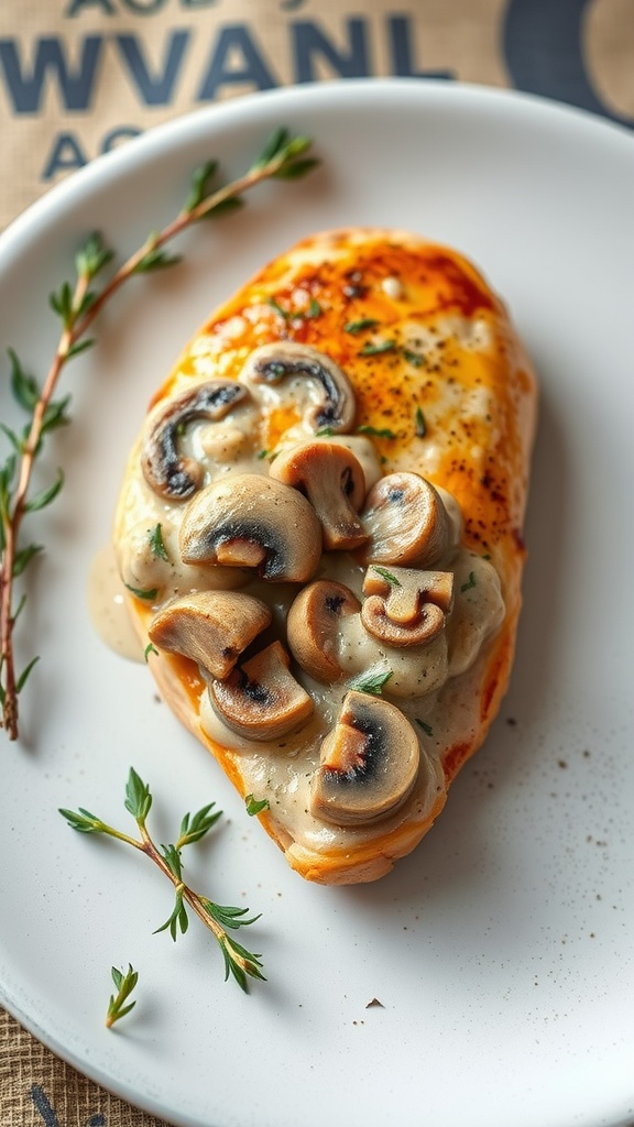 Creamy garlic mushroom stuffed chicken breast