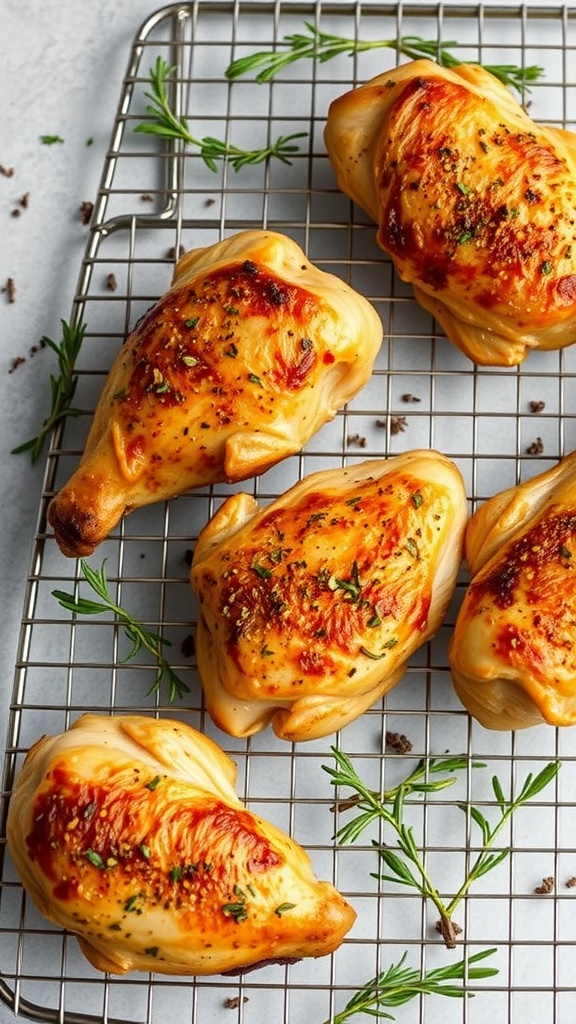 Baked chicken thighs with crispy skin and herbs