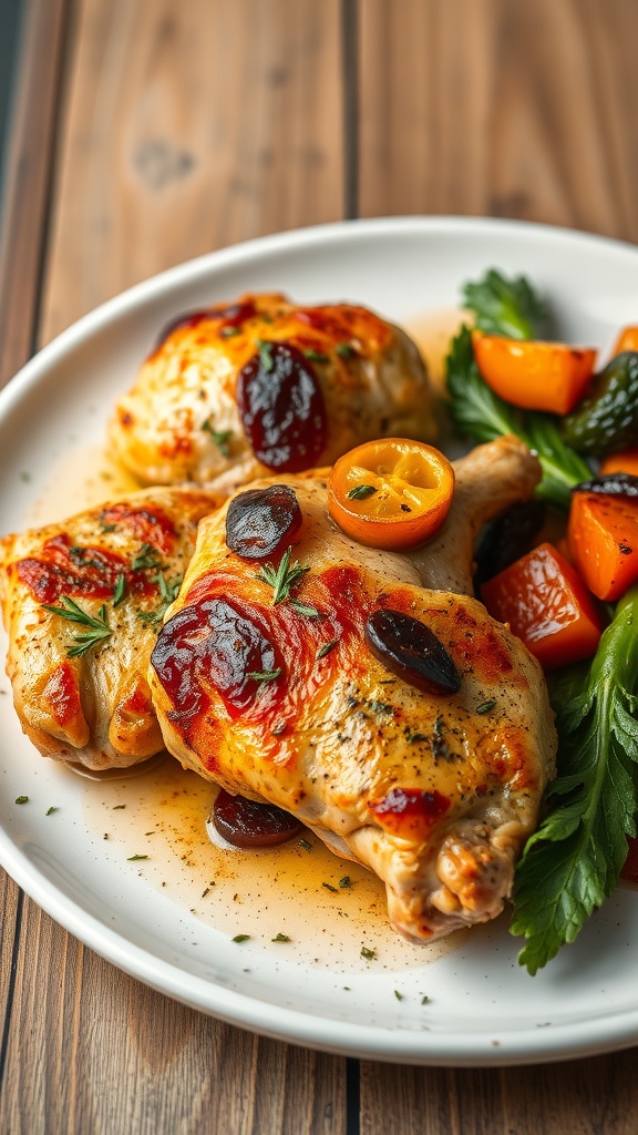 Crispy Italian Herb Chicken Thighs served with roasted vegetables