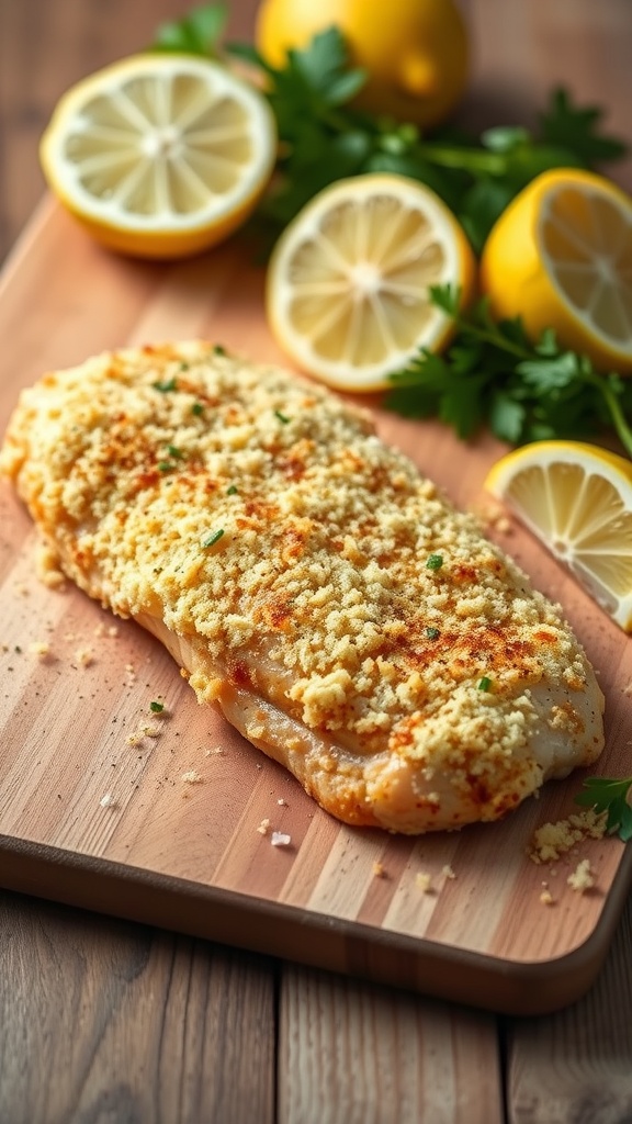 Crispy Parmesan Crusted Chicken with lemon and parsley