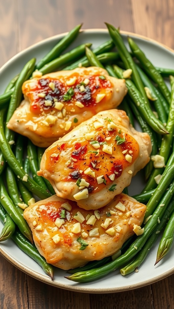 Delicious garlic butter chicken thighs served with green beans