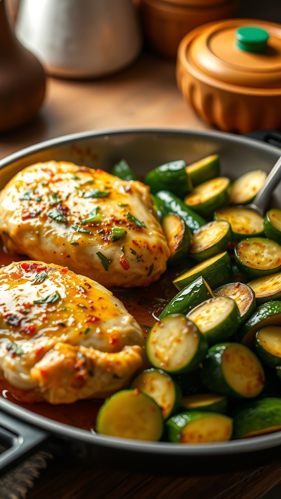 Delicious garlic butter chicken with sautéed zucchini.