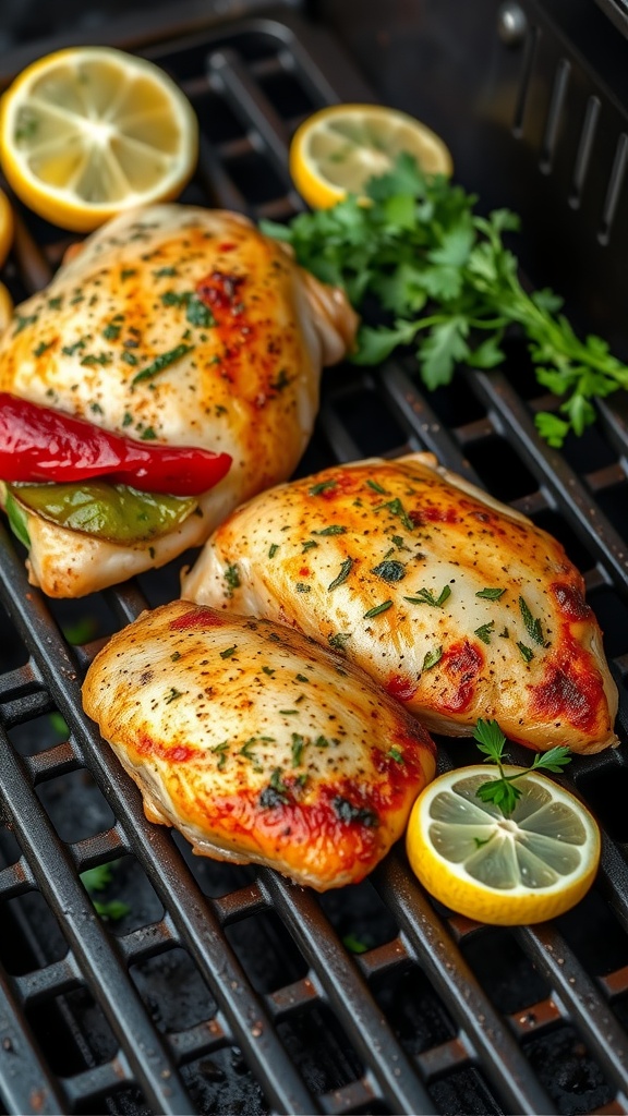 Grilled chicken thighs with herbs and lemon