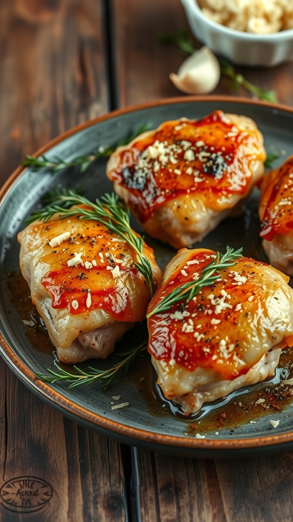 Garlic Parmesan Air Fryer Chicken Thighs with herbs