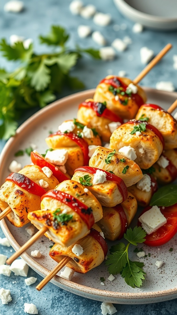 Greek chicken skewers with vegetables and feta cheese