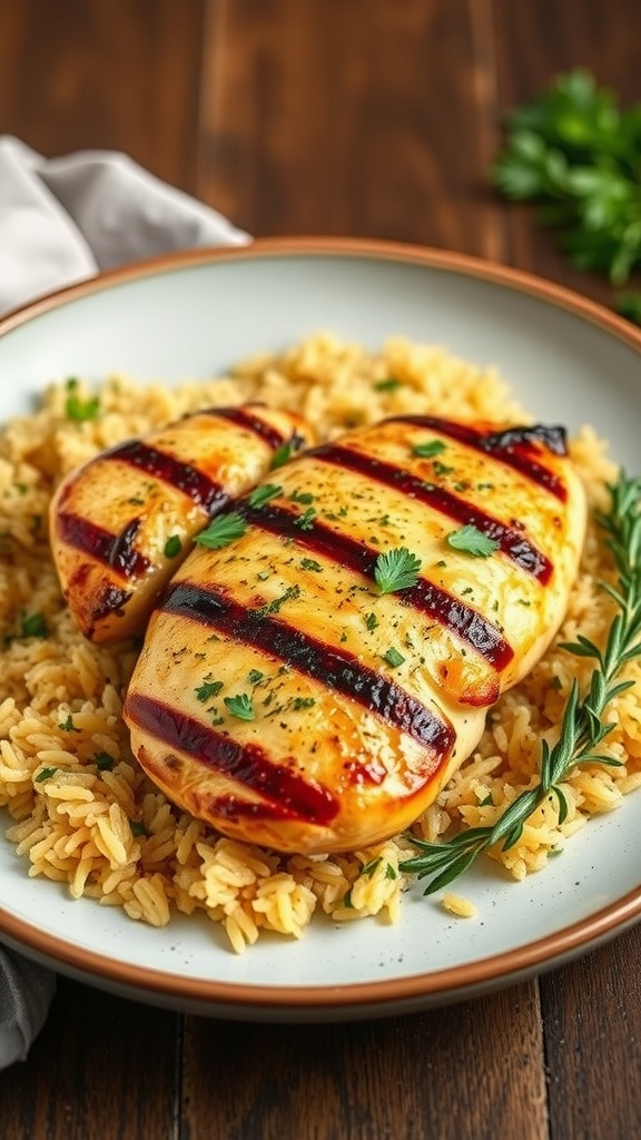 Grilled herb butter chicken served with garlic fried rice