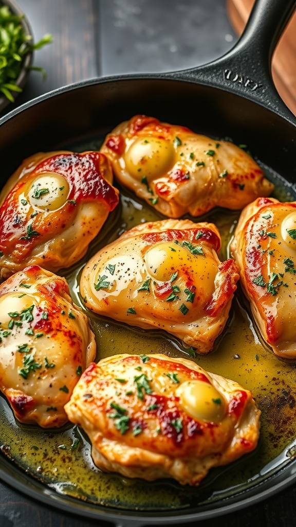 Delicious herbed butter chicken thighs in a skillet