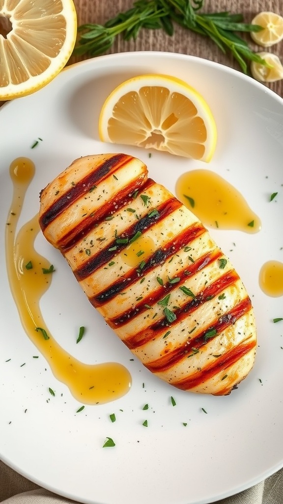 Grilled chicken breast with herbs and lemon