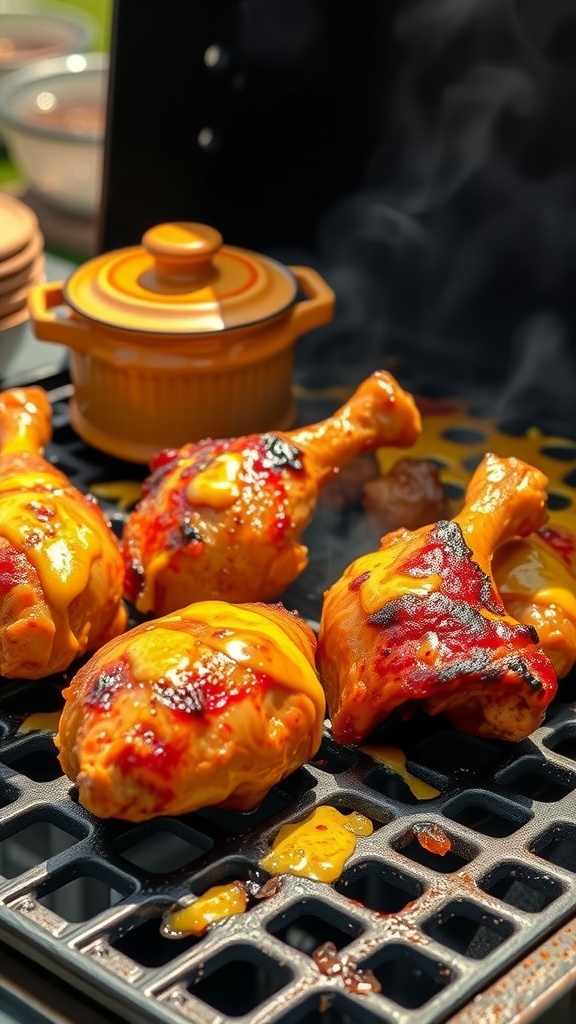Grilled chicken legs with honey mustard glaze