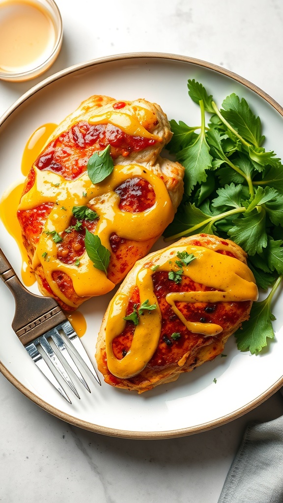 Honey mustard glazed chicken breasts served with parsley