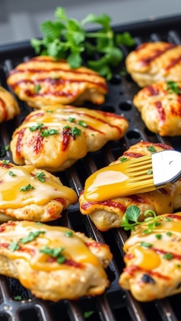 Honey Mustard Glazed Chicken Thighs on a grill