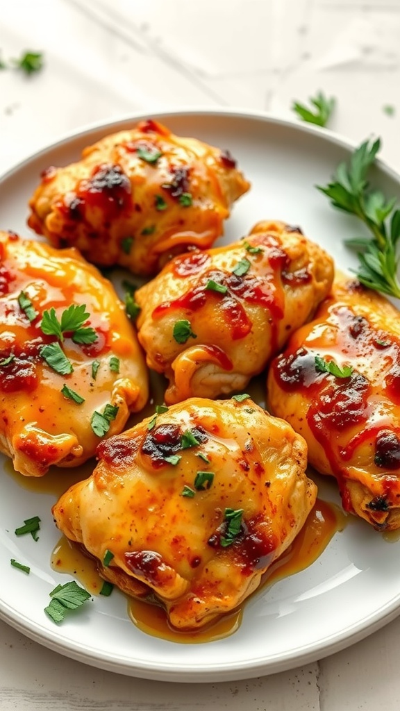 Honey mustard glazed chicken thighs with crispy skin