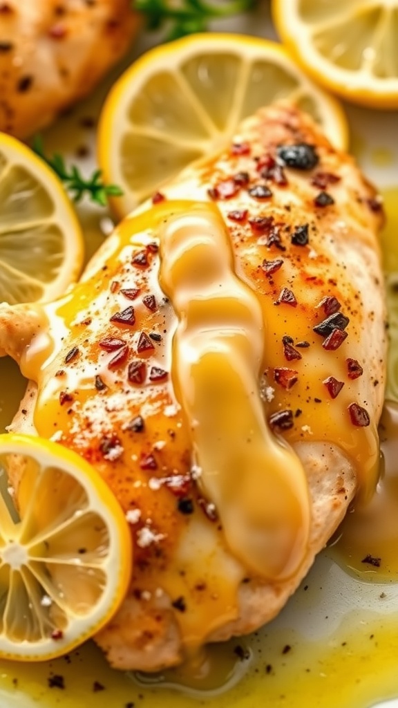 Lemon Garlic Butter Chicken dish with lemon slices and herbs