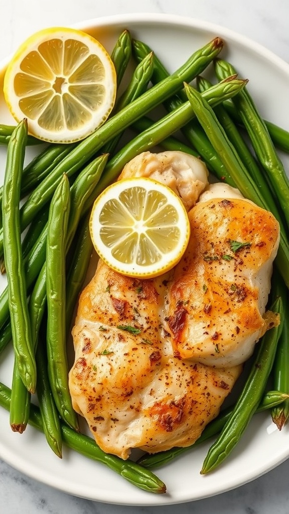 Plate of lemon garlic chicken with green beans