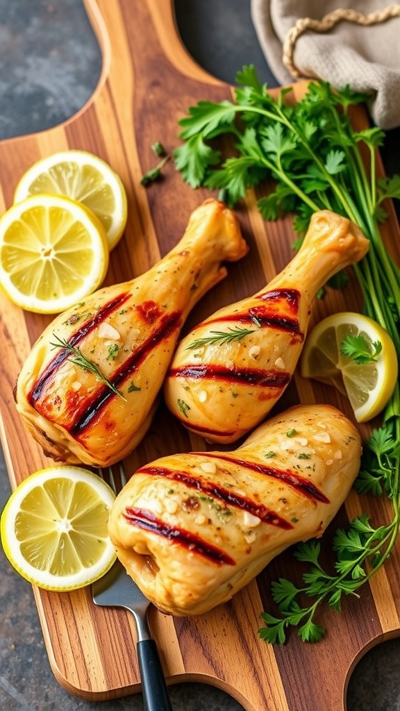 Grilled chicken drumsticks with lemon and herbs