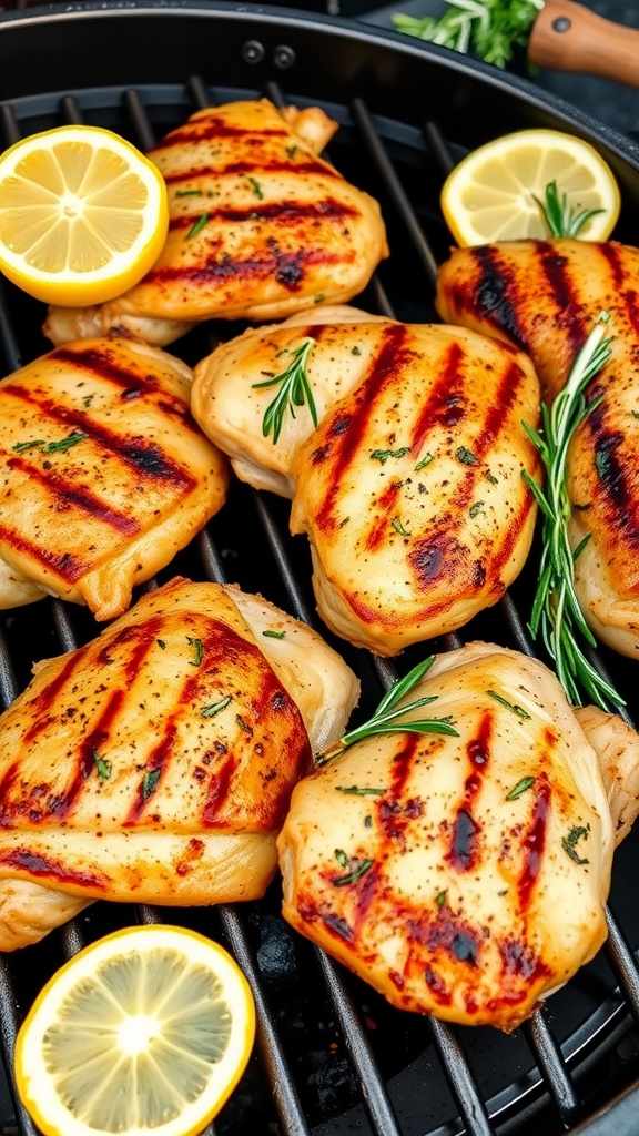 Grilled chicken thighs with lemon and rosemary