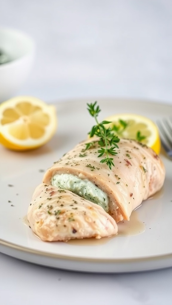 Juicy stuffed chicken breast with lemon thyme ricotta filling.