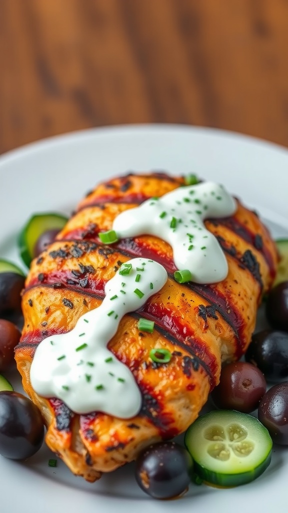 Mediterranean grilled chicken served with tzatziki sauce