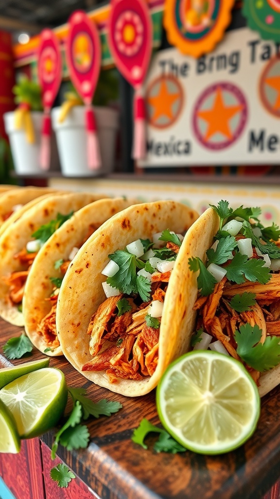 Pulled chicken BBQ tacos with cilantro and lime
