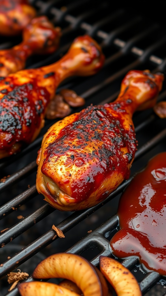 Smoky Chipotle Chicken Drumsticks on a grill