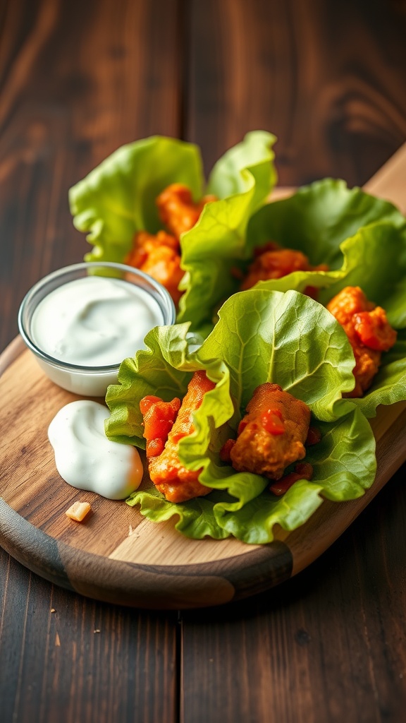 Spicy Buffalo Chicken Lettuce Wraps with ranch dressing
