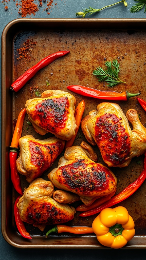 Spicy paprika roasted chicken thighs with peppers