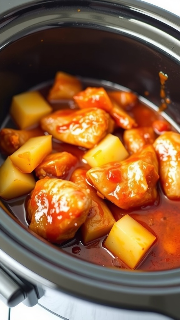 Sweet and sour chicken with pineapple in a slow cooker