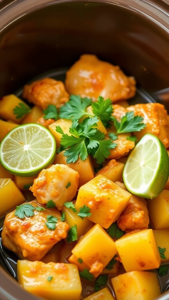 Tropical Pineapple Chicken in a slow cooker with pineapple and lime